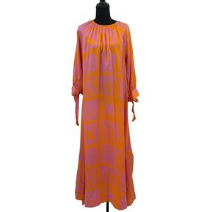 Rodebjer Wava Youthquake Hammered Silk Maxi Dress Womens M Orange Pink Luxury